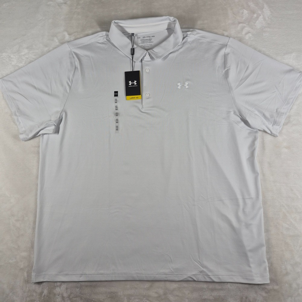 Under Armour The Playoff Polo Shirt Men's 4XL White Striped Golf Performance NWT